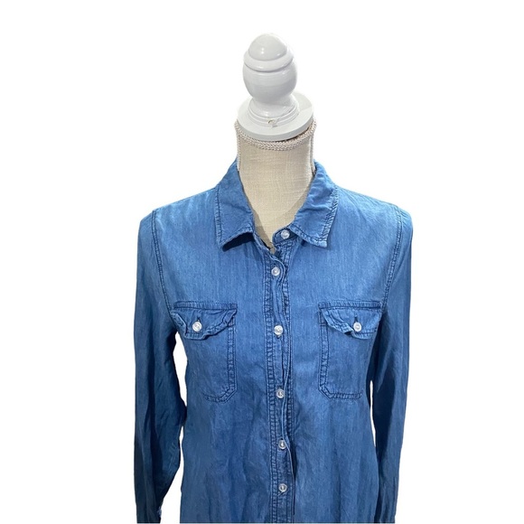 Indigo Rein Women Blue Chambray Button-Front Mini Shirt Dress Sz Sm Denim Pocket - Picture 2 of 14